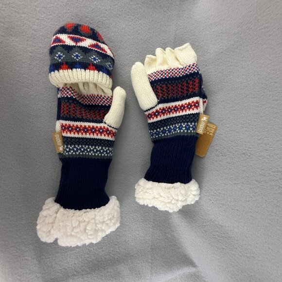 Pudus Flip Gloves Womens One Size Knit Fleece Lined Winter Mittens Convertible - Picture 5 of 7